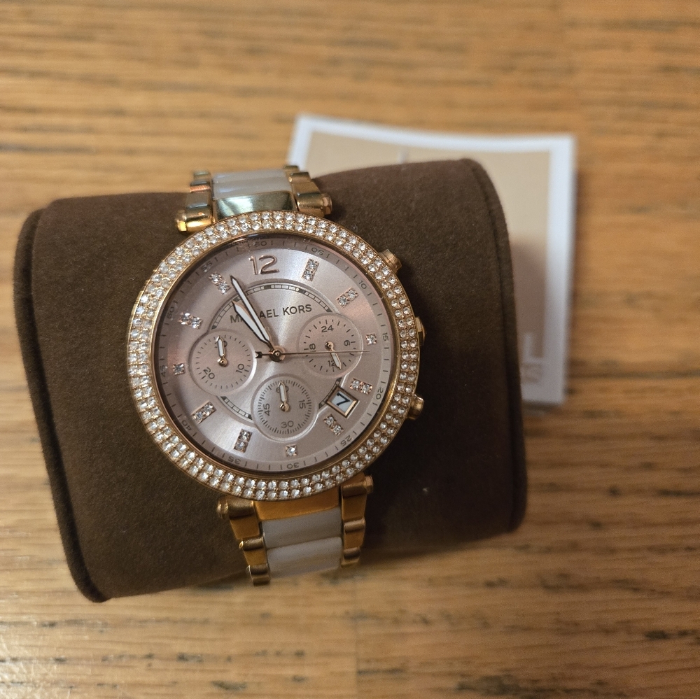 Michael Kors Parker Rose Gold-Tone Blush Acetate Watch